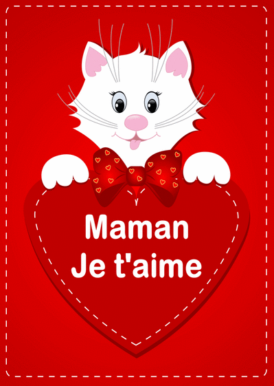 Carte Maman Je T'aime Avec Un Petit Chat Sur Un Coeur 